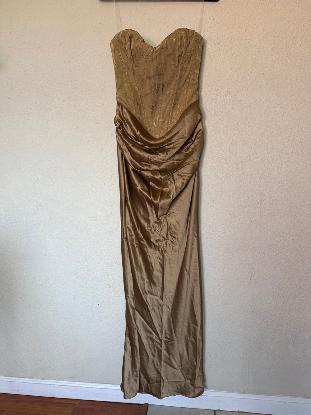 House of CB Aurelia bronze brocade satin Corset Maxi dress NWOT size S - Picture 9 of 14